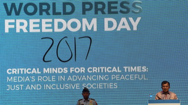 Jusuf Kalla di World Press Freedom Day (Foto: ANTARA FOTO/Akbar Nugroho Gumay)