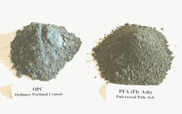 Perbandingan semen biasa dan abu terbang (Foto: http://www.blockwalls.co.uk)