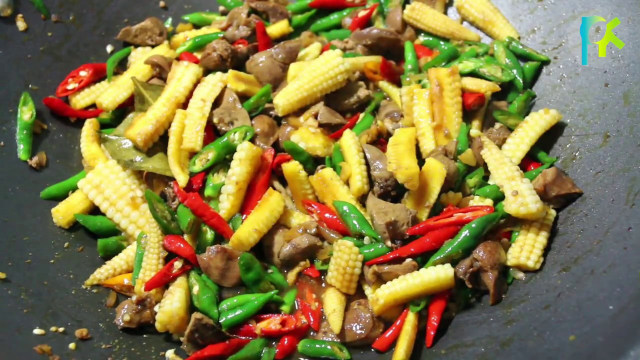 Tumis Pedas Jagung Muda dan Ati Ayam