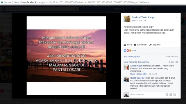 Akun Facebook Gubernur Sulsel diretas (Foto: Facebook/Syahrul Yasin Limpo)