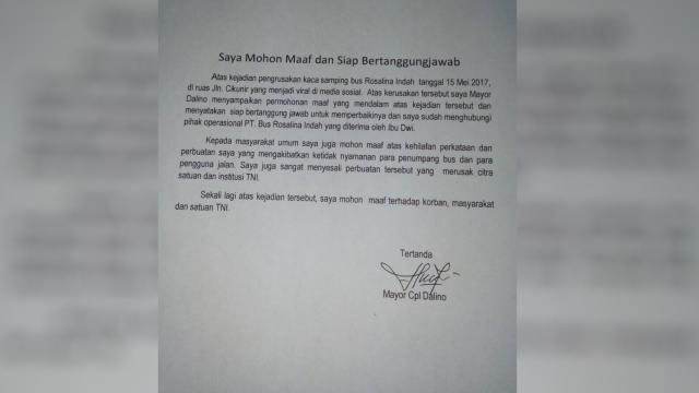 Permohonan Maaf Kepada Pihak Bus Rosalia Indah (Foto: Twitter @Puspen_TNI)