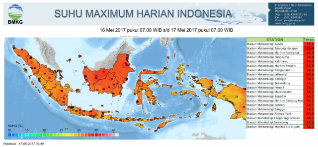 Suhu tertinggi di Indonesia 16 Mei 2017. (Foto: Dok. BMKG)