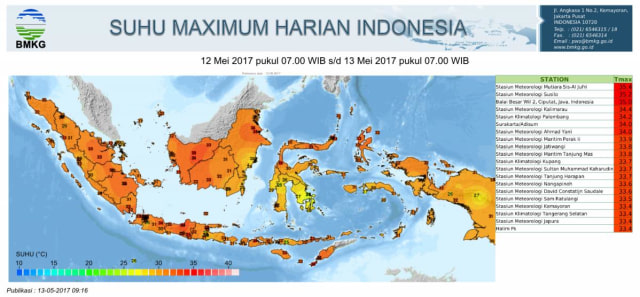 Suhu tertinggi di Indonesia 12 Mei 2017. (Foto: Dok. BMKG)