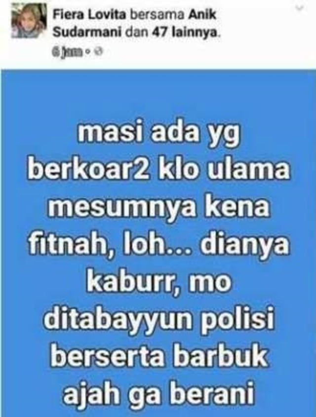 Salah satu status Fiera Lovita (Foto: Istimewa)