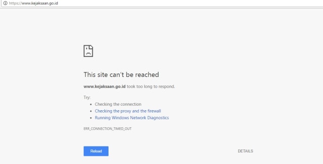 Situs Kejaksaan Agung RI tak bisa diakses. (Foto: www.kejaksaan.go.id)