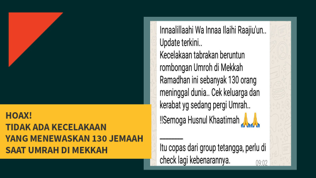 Hoaxbuster tidak ada kecelakaan rombongan umrah (Foto: kumparan)