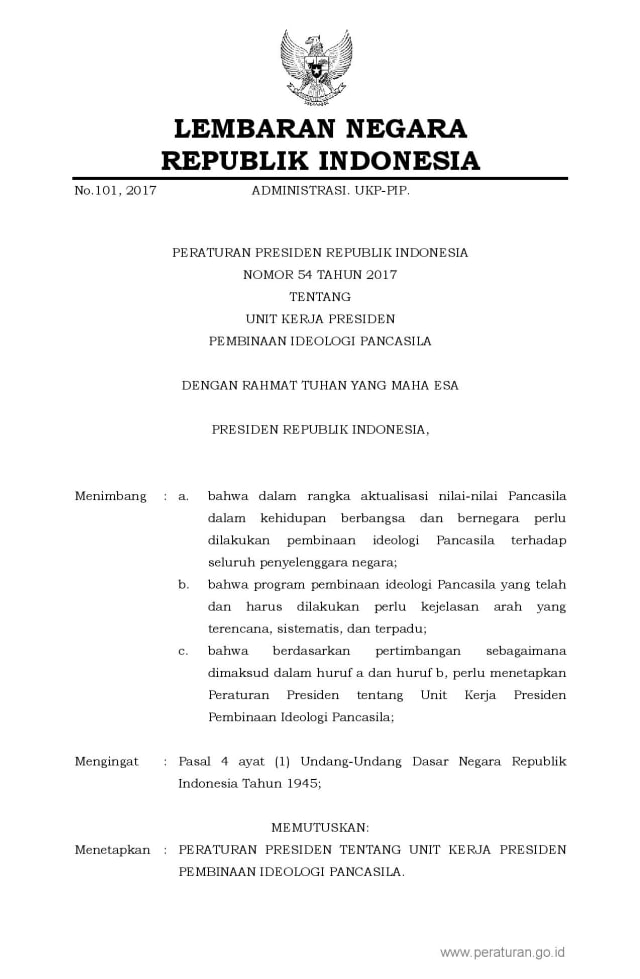 Perpres RI No. 54 tahun 2017 (Foto: Dok. Istimewa)