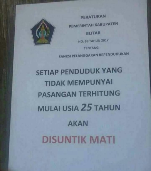 Tidak ada peraturan suntik mati di Blitar (Foto: Dok. Istimewa)