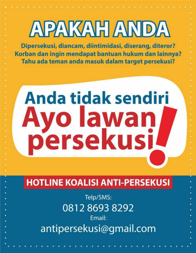 Hotline laporan anti persekusi. (Foto: Koalisi Gerakan Anti-Persekusi)