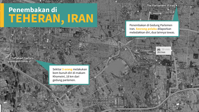 Peta Penembakan di Teheran, Iran (Foto: Bagus Permadi/kumparan)