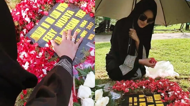 Ririn ziarah ke makam sang suami (Foto: Insta Story Ririn Ekawati)