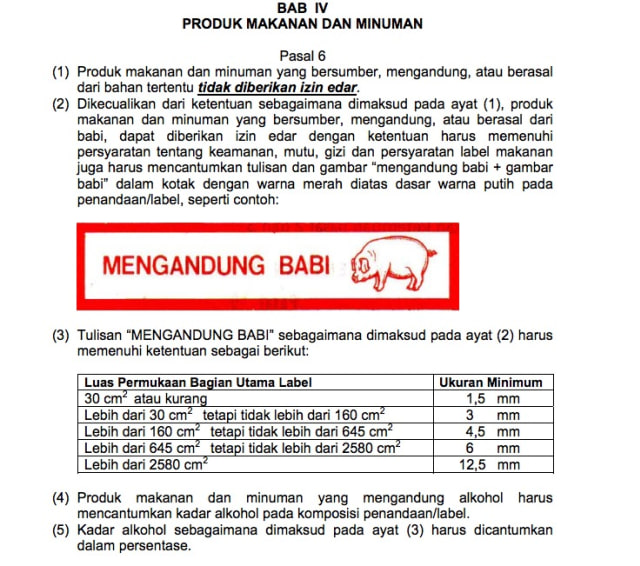 Ketentuan dari BPOM jika produk mengandung babi (Foto: Dok. BPOM)