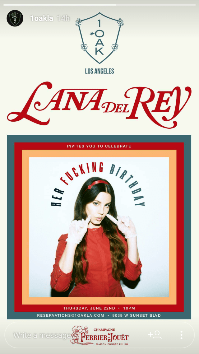 Undangan ulang tahun Lana Del Rey (Foto: Instagram @@1oakla)