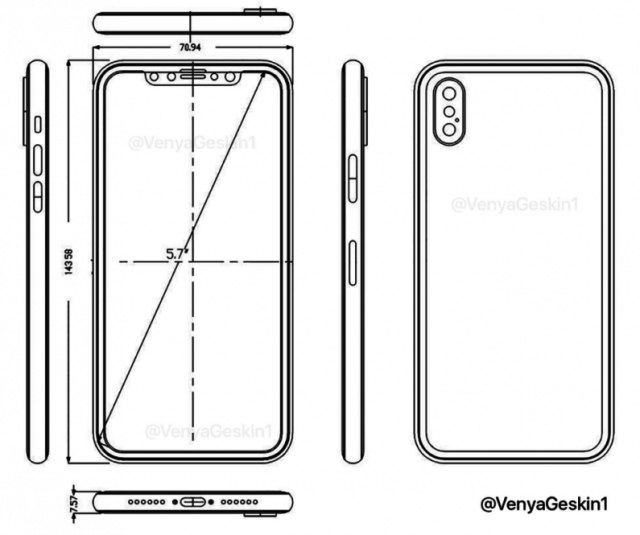 Mockup iPhone 8 yang dibocorkan Benjamin Geskin. (Foto: Benjamin Geskin via @VenyaGeskin1 )