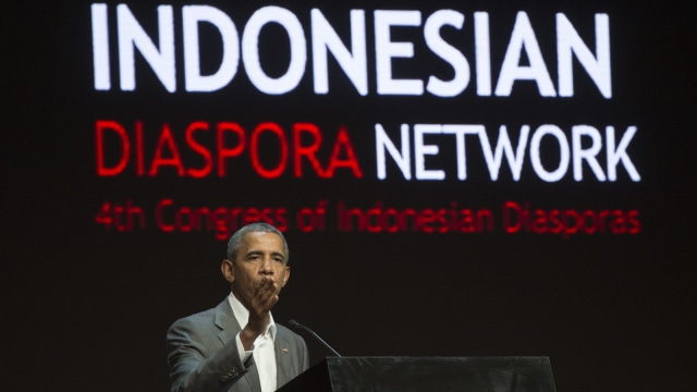 Obama di Kongres Diaspora Indonesia ke-4. (Foto: Antara/Rosa Panggabean)