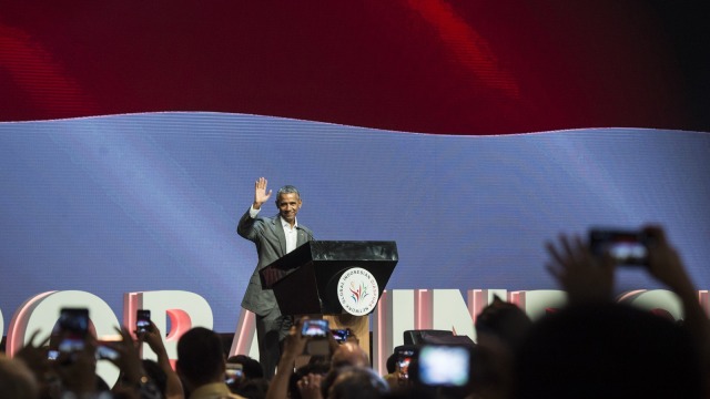 Obama di Kongres Diaspora Indonesia ke-4. (Foto: Antara/Rosa Panggabean)