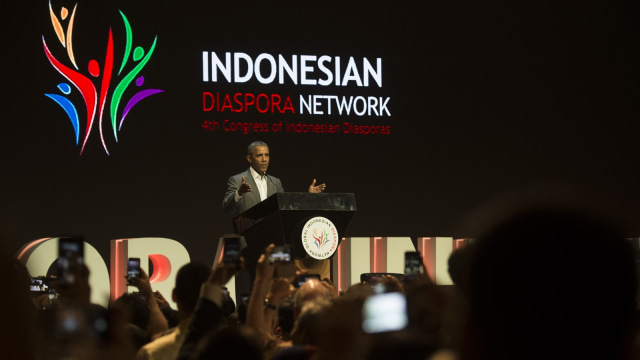 Obama di Kongres Diaspora Indonesia ke-4. (Foto: Antara/Rosa Panggabean)