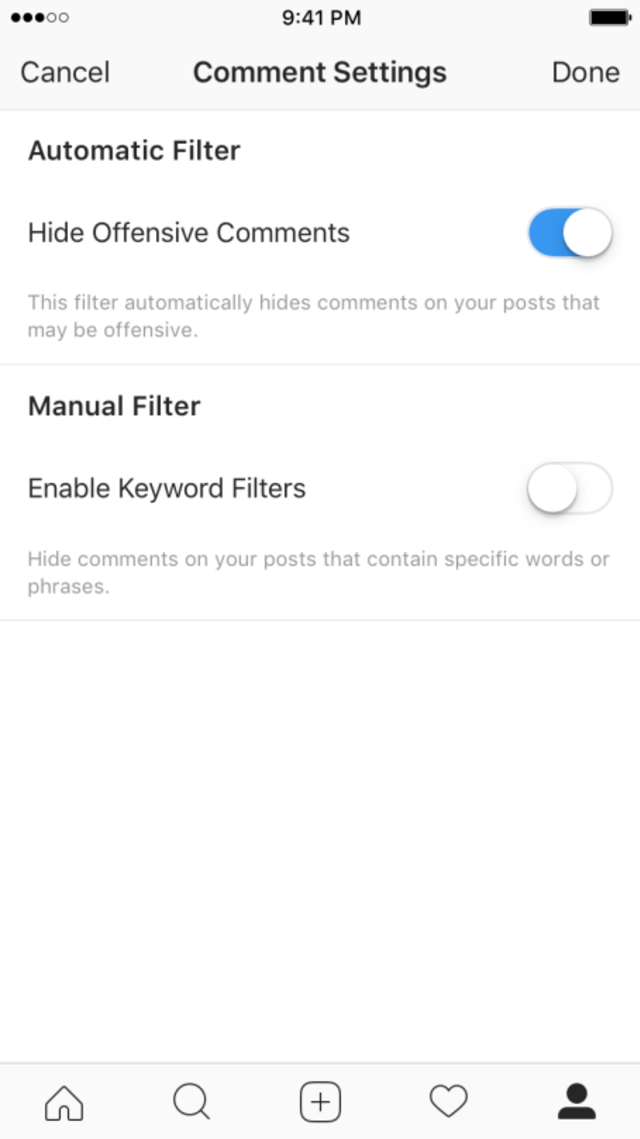 Filter kolom komentar di Instagram. (Foto: Instagram)