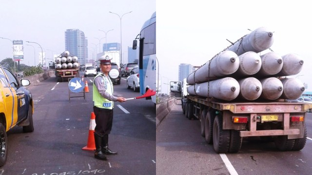 Tol Jorr padat imbas truk bermuatan paku bumi (Foto: Twitter @TMCPoldaMetro)