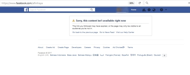Akun Facebook Afi Nihaya. (Foto: Facebook.)