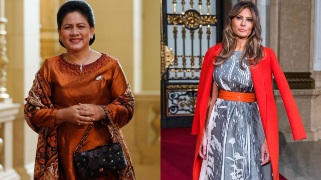 Iriana Jokowi dan Melania Trump. (Foto: Reuters @Axel Schmidt dan Jens Buettner, Pool)