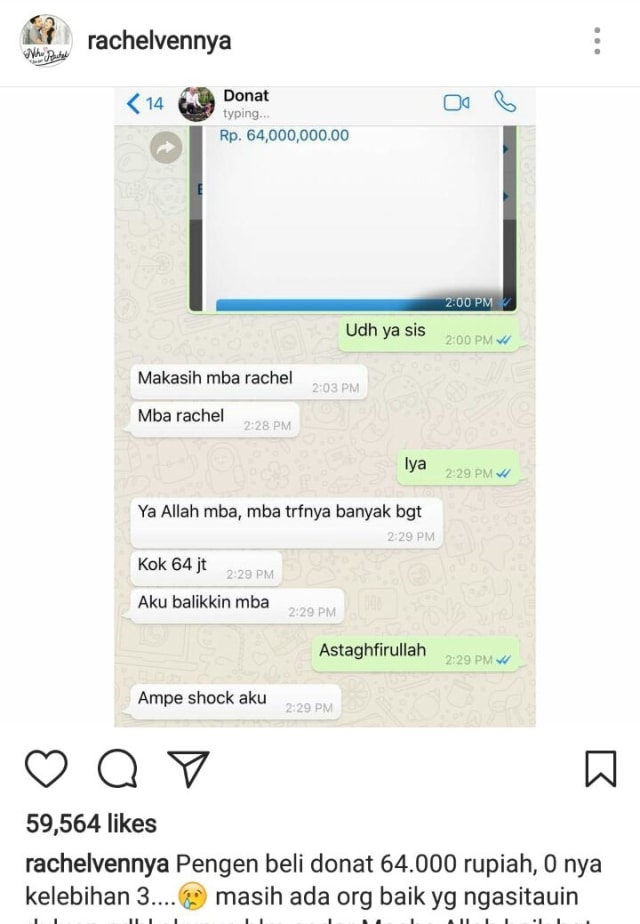 Rachel Vennya salah transfer (Foto: Instagram @rachelvennya)