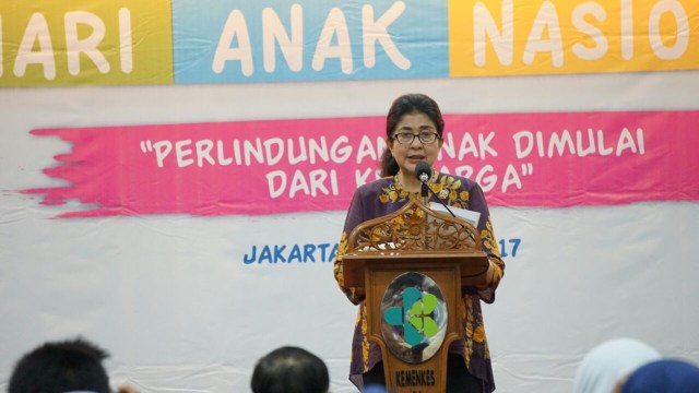 Menkes memberi sambutan di Hari Anak Nasional. (Foto: Dok. Istimewa)