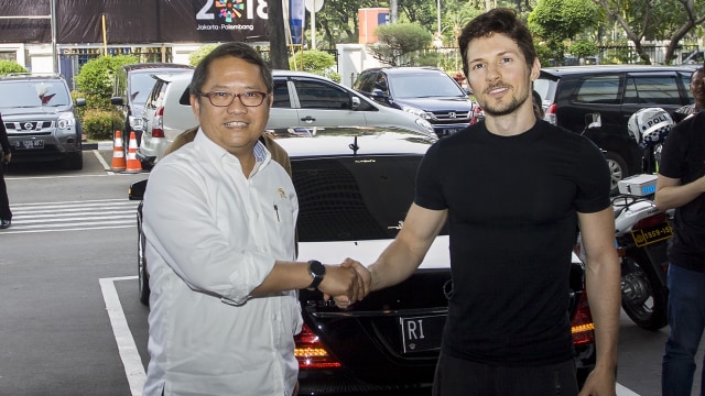 Menkominfo Rudiantara dan CEO Telegram Pavel Durov (Foto:  ANTARA FOTO/Galih Pradipta)