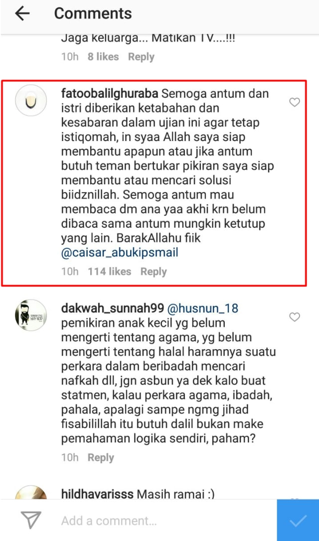Komentar Egi John untuk Caisar (Foto: Dok. Screencapture )