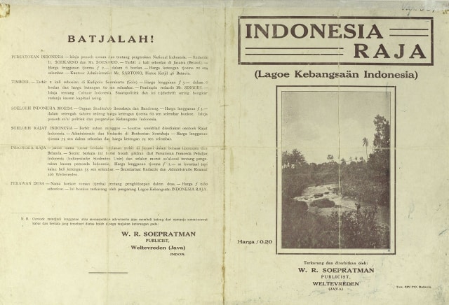 Lagu Indonesia Raya (Foto: perpusnas.go.id)