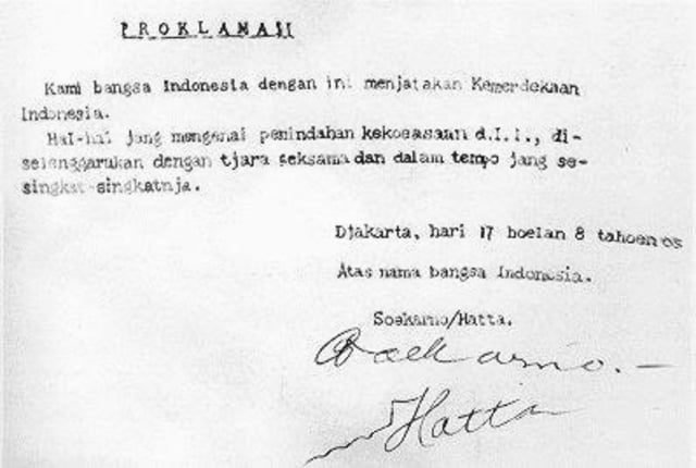 Naskah Proklamasi yang telah diketik. (Foto: Dok. Kemdikbud)