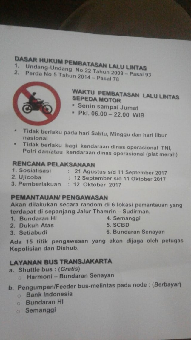Pembatasan lalu lintas sepeda motor (Foto: Dok. Istimewa)