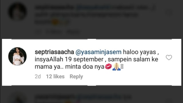 Komunikasi Acha dan kerabat di kolom komentar IG (Foto: Instagram @septriasaacha)