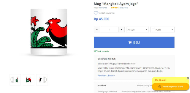 Mug Lukisan Ayam Jago (Foto: Tees.co.id)