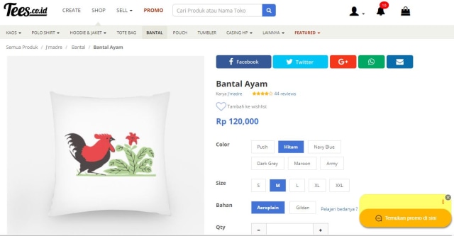 Bantal Lukisan Ayam Jago (Foto: Tees.co.id)