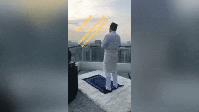 Engku Emran salat di tengah acara pernikahannya (Foto: Instagram @boss_ned)