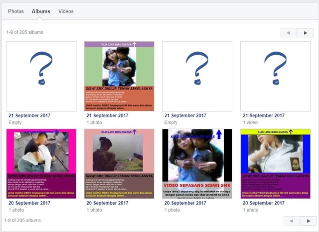Postingan gambar porno dalam album Facebook. (Foto: Vaksincom)