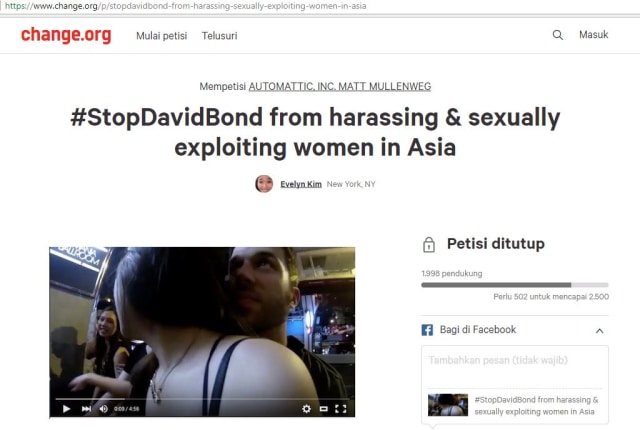 Petisi untuk Menghentikan David Bond (Foto: change.org)
