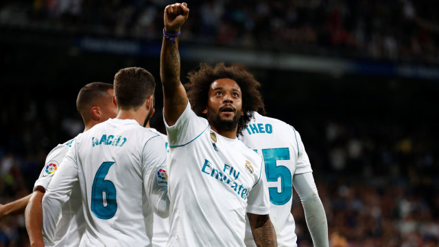 Marcelo merayakan golnya. Foto: REUTERS/Juan Medina