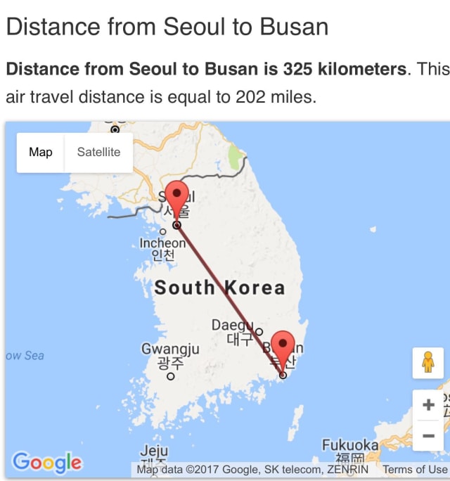 Jarak Seoul-Busan (Foto: Dok. Pribadi)