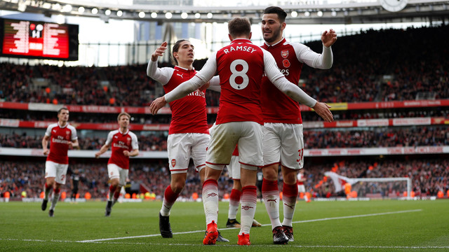 Selebrasi gol pemain Arsenal. (Foto: Reuters/Paul Childs)