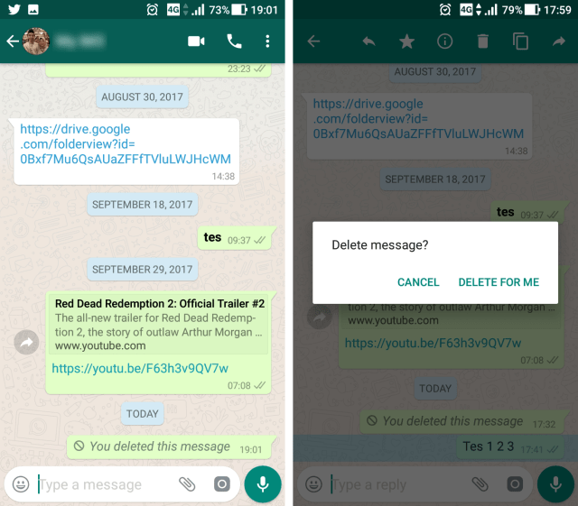 Lewat 7 menit pesan salah kirim tak bisa dihapus. (Foto: Muhammad Fikrie/kumparan)