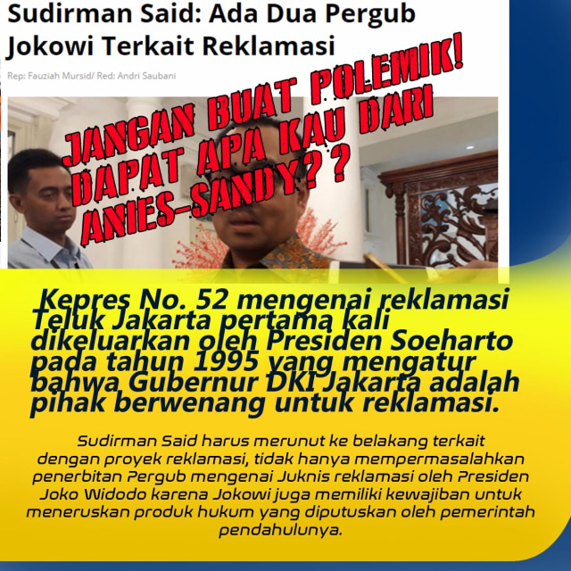 Ternyata Sudirman Said Tak Paham Produk Hukum Tentang Reklamasi Teluk Jakarta