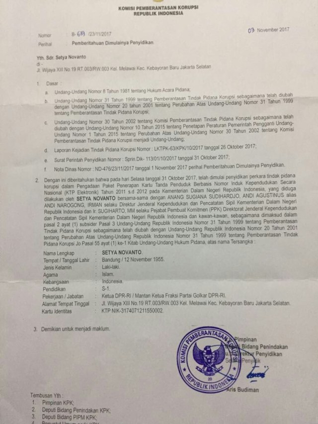SPDP Setnov (Foto: Istimewa)