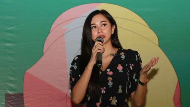Aura Kasih saat rilis single terbaru (Foto: Munady Widjaja)