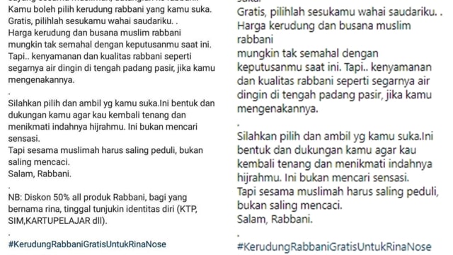 Caption Rabbani sebelum dan sesudah diedit (Foto: Instagram @rabbaniprofesorkerudung)