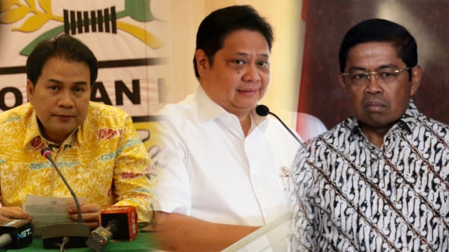 Aziz Syamsuddin, Airlangga, dan Idrus Marham (Foto: Fanny Kusumawardhani/kumparan)