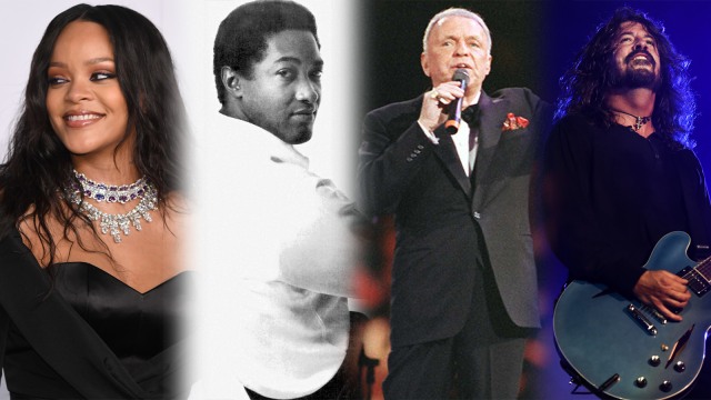 Rihanna, Sam Cooke, Frank Sinatra, dan Dave Grohl (Foto: AFP/Angela Weiss, Patricia De Melo Moreira, Sharon Guynup, Wikimedia Commons)
