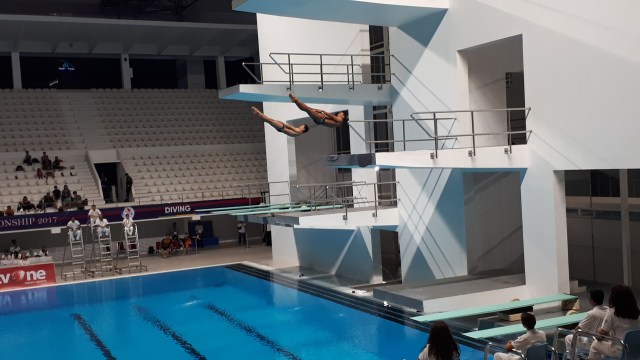 Renang sinkronisasi di test event Asian Games. (Foto: kumparan/Karina Nur Shabrina)