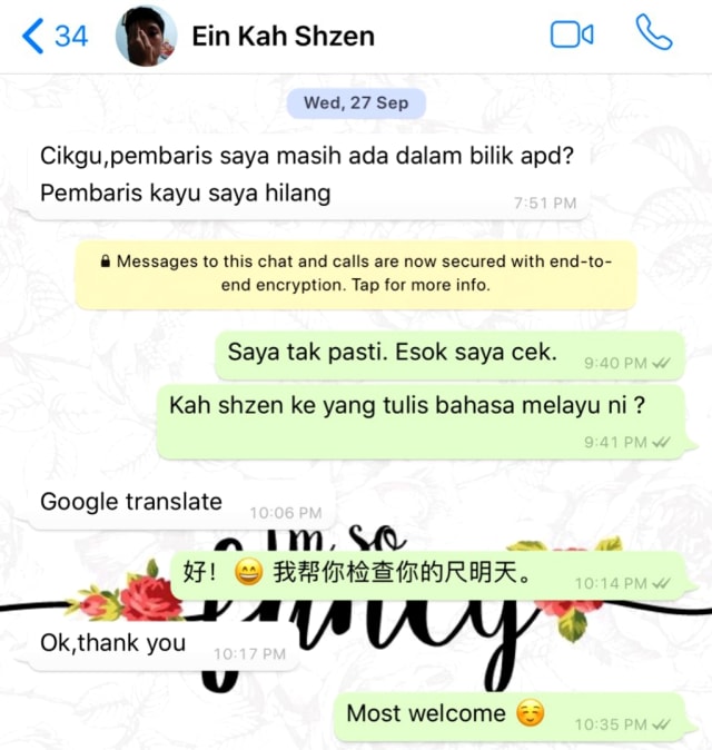 Chat Whatsapp Amy dan muridnya (Foto: Twitter/@amymistika)